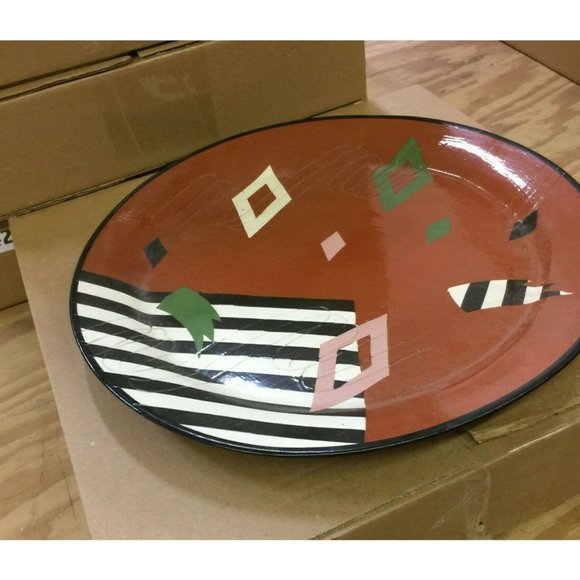 Signed Clay ART PLATTER Abstract Design Geometric 17"Glazed Modern - Picture 8 of 9